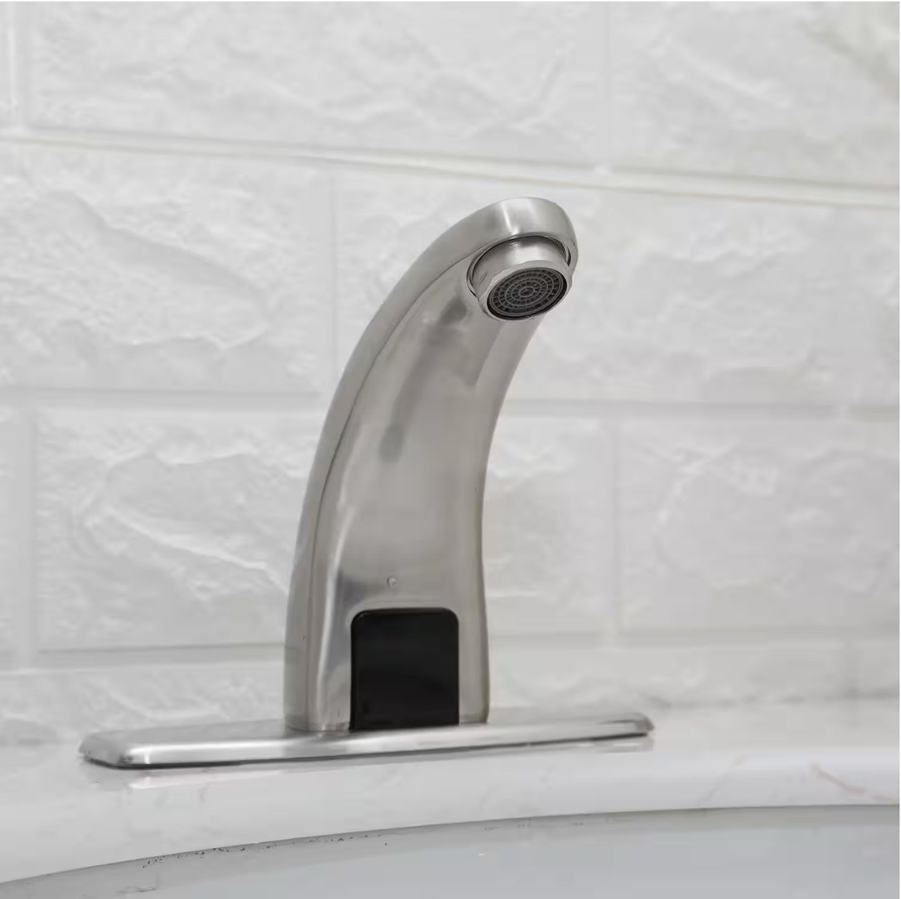 Automatic Sensor Touchless Bathroom Sink Faucet With Deck Plate In Brushed Nickel